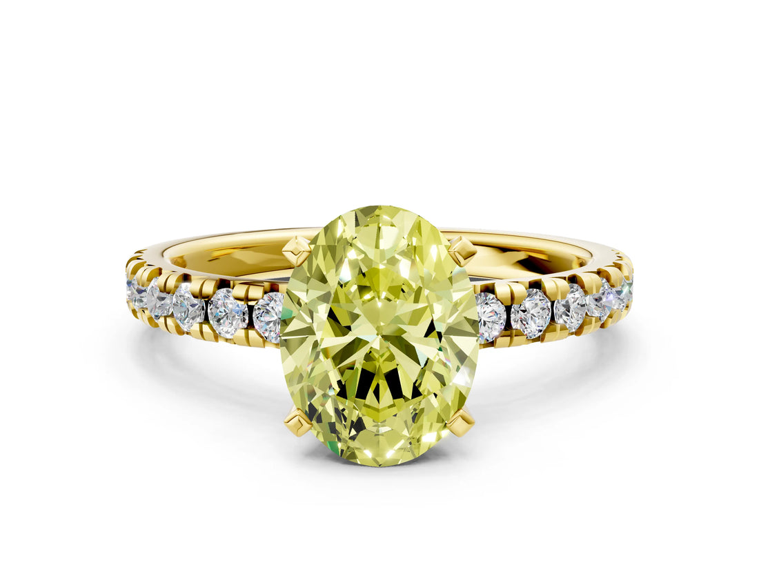 Yellow gold Fancy Yellow Oval Cut Diamond Solitaire Pavé Engagement Ring with Round Band and Prong Setting_67