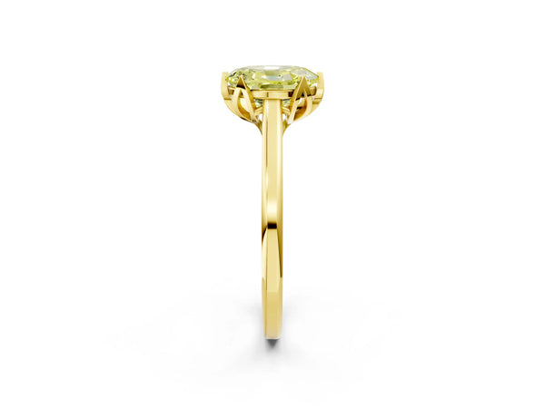 Yellow gold Fancy Yellow Oval Cut Diamond Solitaire Ring with Flower Prong Setting and Classic Band