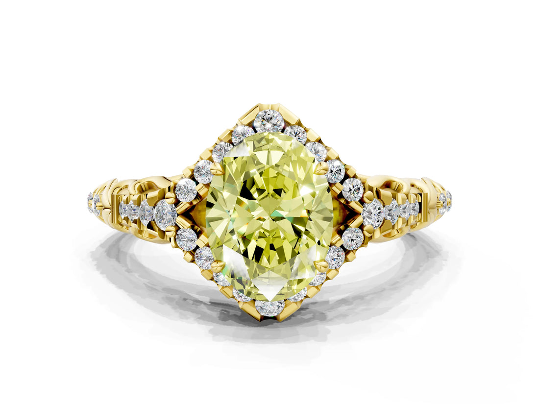 Yellow gold Fancy Yellow Oval Cut Diamond Solitaire Ring with Hidden Halo and Pavé Band_27