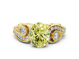 Yellow gold Fancy Yellow Oval Cut Diamond Solitaire Ring with Milgrain Pavé Band and Four-Prong Setting_165