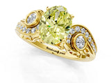 Yellow gold Fancy Yellow Oval Cut Diamond Solitaire Ring with Milgrain Pavé Band and Four-Prong Setting_166
