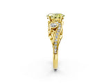 Yellow gold Fancy Yellow Oval Cut Diamond Solitaire Ring with Milgrain Pavé Band and Four-Prong Setting_167