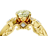 Yellow gold Fancy Yellow Oval Cut Diamond Solitaire Ring with Milgrain Pavé Band and Four-Prong Setting_169