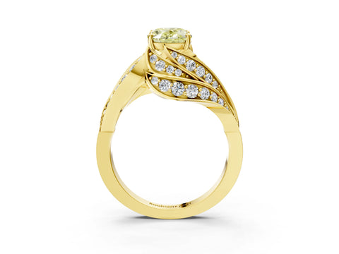 Yellow gold Fancy Yellow Oval Cut Diamond Solitaire Ring with Prong Setting and Twisted Pavé Band_3