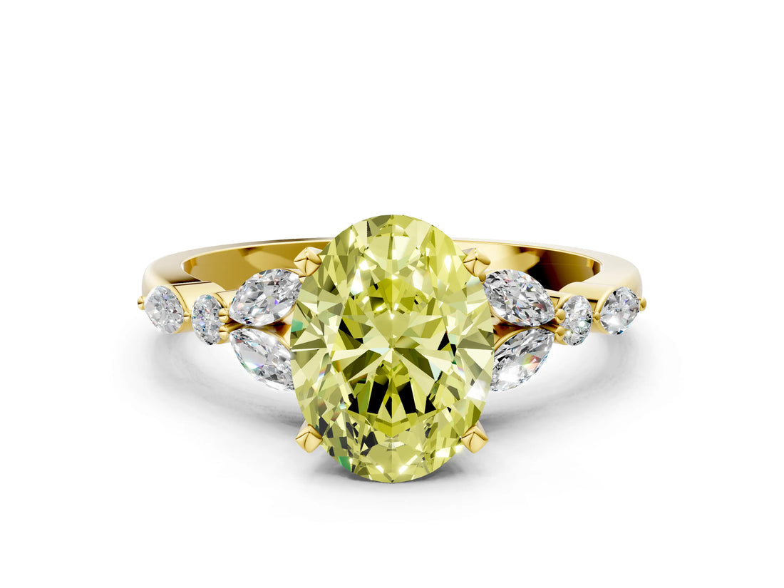 Yellow gold Fancy Yellow Oval Cut Diamond Solitaire Ring with Side Stones and Four-Prong Setting_83