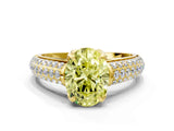 Yellow gold Fancy Yellow Oval Cut Diamond Solitaire Ring with Three-Row Pavé Band and Four-Prong Setting_37