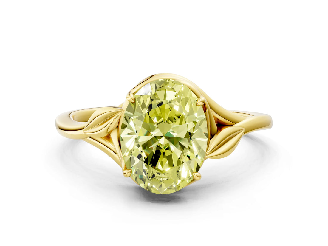Yellow gold Fancy Yellow Oval Cut Diamond Solitaire Ring with Twist Band and Four-Prong Setting_57