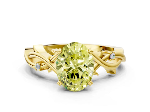 Yellow gold Fancy Yellow Oval Cut Diamond Solitaire Ring with Twisted Band and Prong Setting_183
