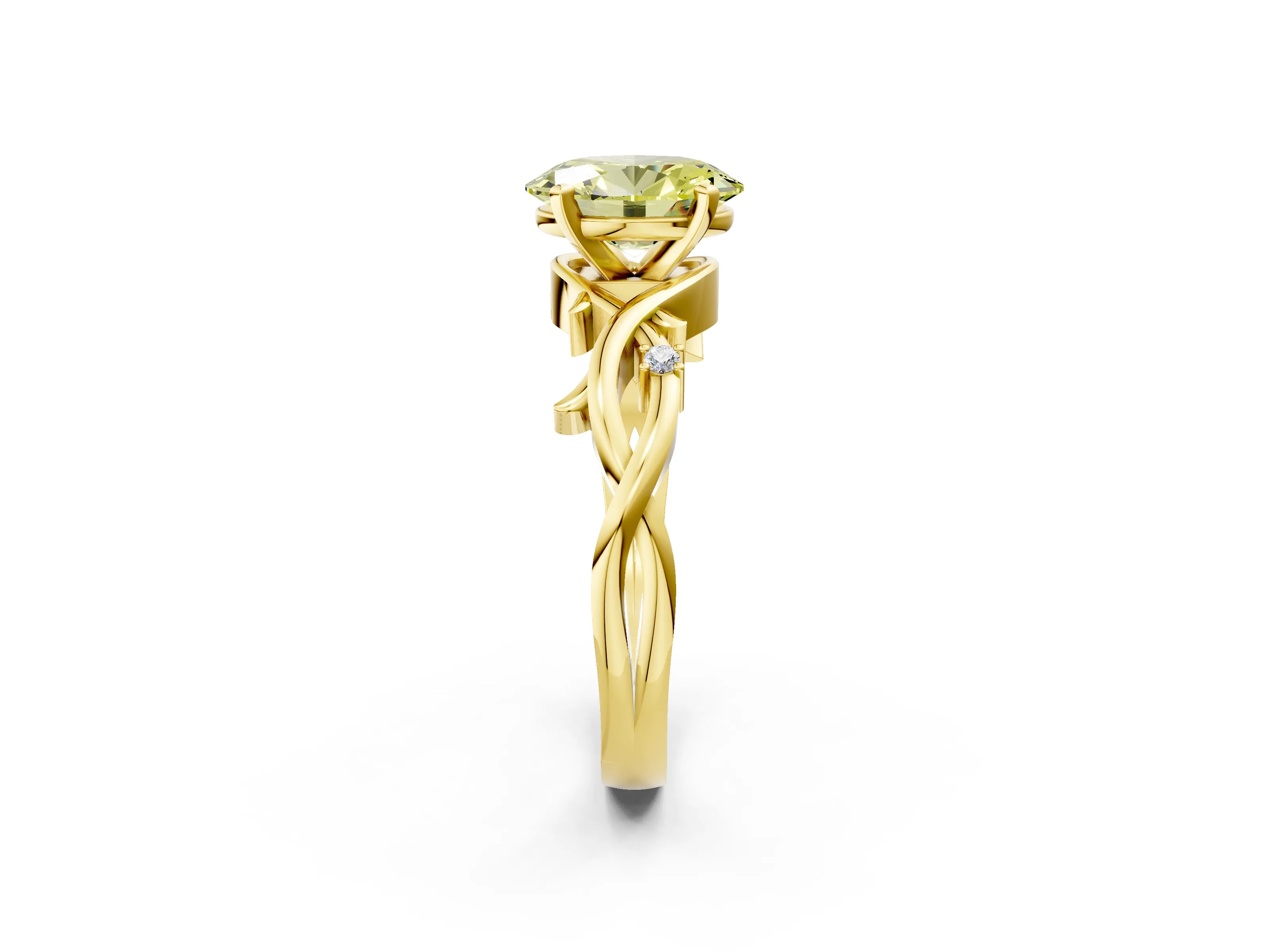 Yellow gold Fancy Yellow Oval Cut Diamond Solitaire Ring with Twisted Band and Prong Setting_185