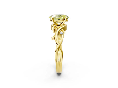 Yellow gold Fancy Yellow Oval Cut Diamond Solitaire Ring with Twisted Band and Prong Setting_185