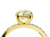 Yellow gold Fancy Yellow Oval  Cut Diamond Solitaire with Pave Band and Four-Prong Setting 4