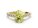 Yellow gold Fancy Yellow Oval  Cut Diamond Solitaire with Pave Band and Four-Prong Setting_152