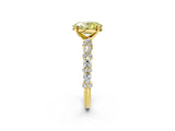 Yellow gold Fancy Yellow Oval Cut Diamond Solitaire with Side Stones, Pave Band, Four-Prong Setting_116