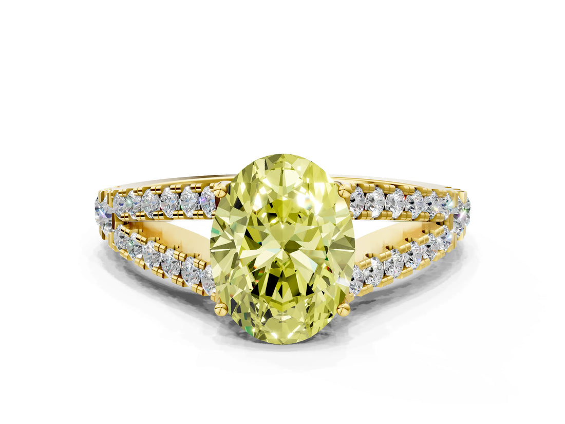 Yellow gold Fancy Yellow Oval Cut Diamond Split Shank Pavé Engagement Ring with Four-Prong Setting_60