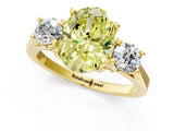 Yellow gold Fancy Yellow Oval Cut Diamond Three-Stone Engagement Ring with Prong Setting and Pavé Band_1