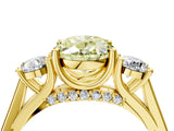Yellow gold Fancy Yellow Oval Cut Diamond Three-Stone Engagement Ring with Prong Setting and Pavé Band_4