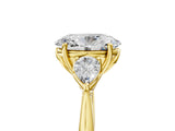 14K Yellow Gold 5.11 Carat Yellow VS1 Oval Diamond Three-Stone Ring with Pear Side Stones and Four-Prong Setting