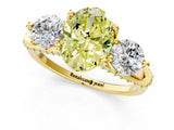 Yellow gold Fancy Yellow Oval Cut Diamond Three-Stone Ring with Prong Setting and Pavé Band_1