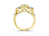 Yellow gold Fancy Yellow Oval Cut Diamond Three-Stone Ring with Prong Setting and Pavé Band_3