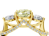 Yellow gold Fancy Yellow Oval Cut Diamond Three-Stone Ring with Prong Setting and Pavé Band_4