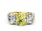Yellow gold Fancy Yellow Oval Cut Diamond Three-Stone Ring with Prong Setting and Textured Band_12