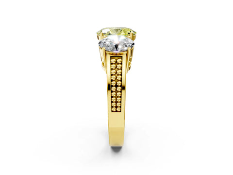 Yellow gold Fancy Yellow Oval Cut Diamond Three-Stone Ring with Prong Setting and Textured Band_14