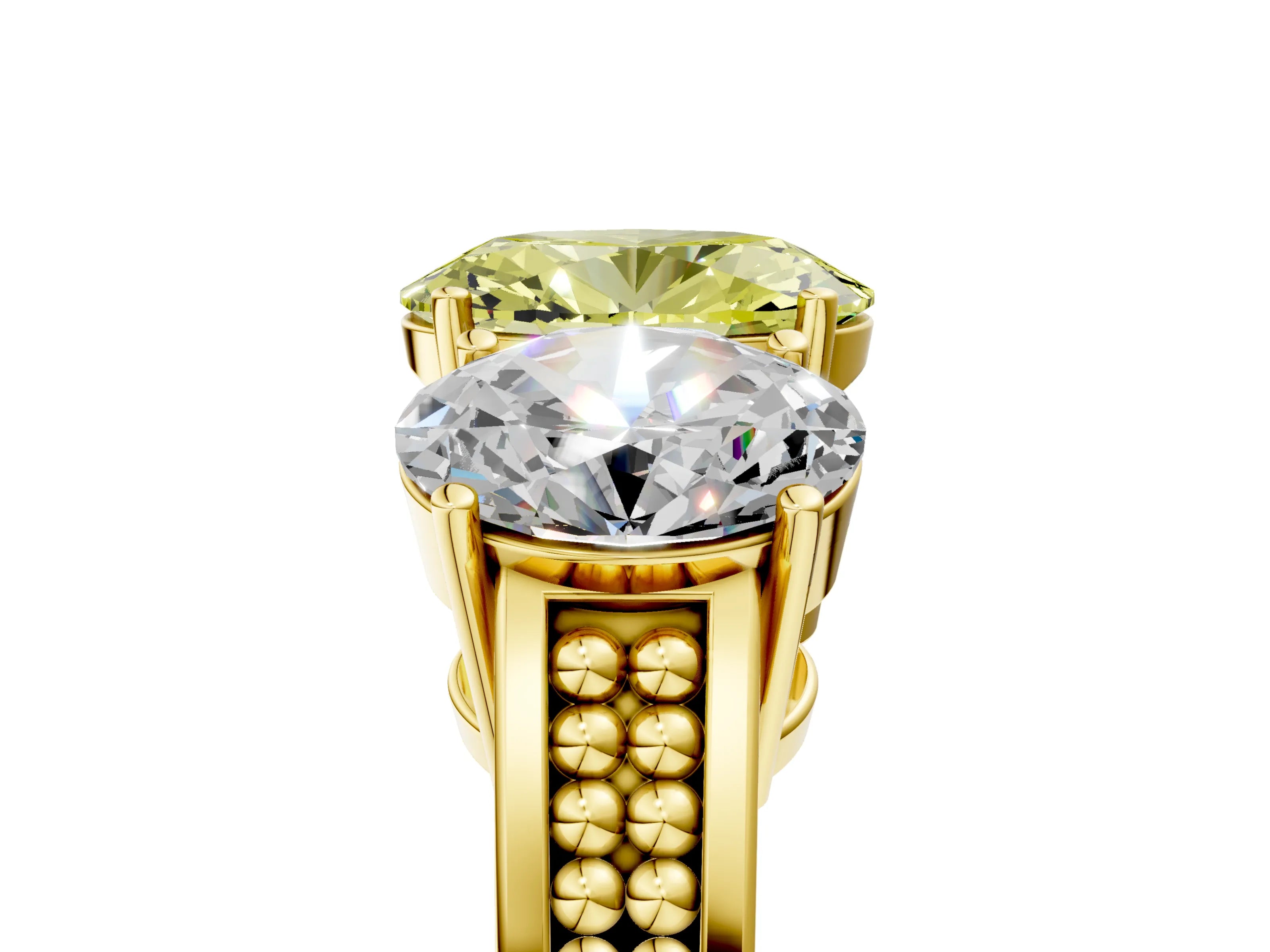 Yellow gold Fancy Yellow Oval Cut Diamond Three-Stone Ring with Prong Setting and Textured Band_17