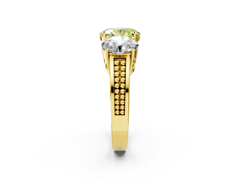 Yellow gold Fancy Yellow Oval Cut Diamond Three-Stone Ring with Prong Setting and Textured Band_26