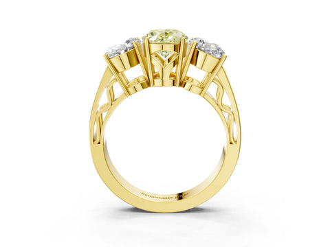 Yellow gold Fancy Yellow Oval Cut Diamond Three-Stone Ring with Prong Setting and Textured Band_27