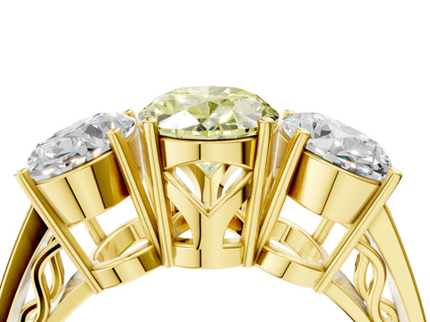 Yellow gold Fancy Yellow Oval Cut Diamond Three-Stone Ring with Prong Setting and Textured Band_28
