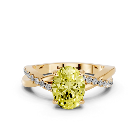 Yellow gold Fancy Yellow Oval  Cut Diamond Twist Band Solitaire with Prong Setting_11