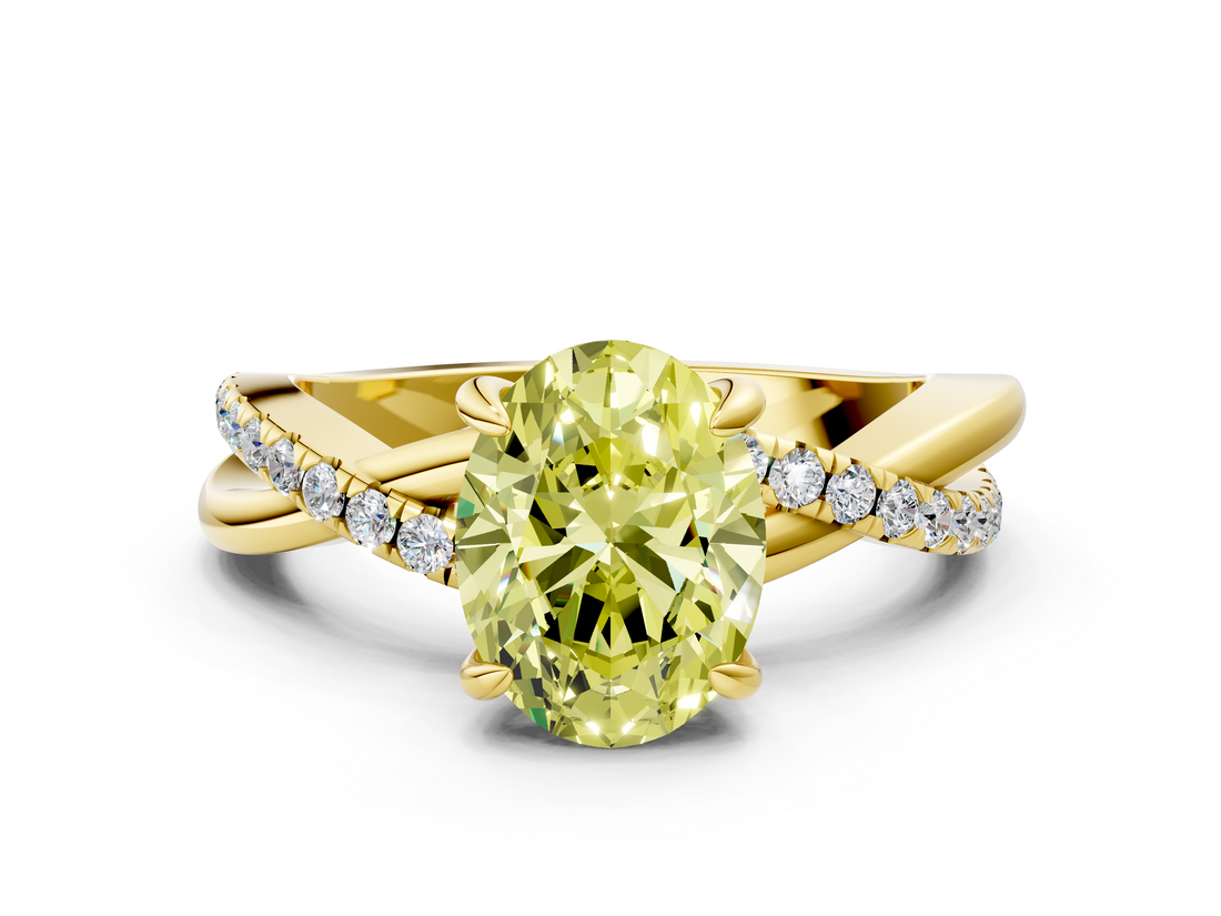 Yellow gold Fancy Yellow Oval  Cut Diamond Twist Band Solitaire with Prong Setting_24