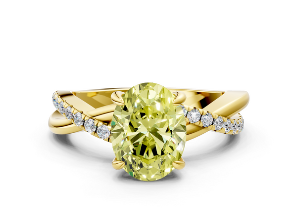 Yellow gold Fancy Yellow Oval  Cut Diamond Twist Band Solitaire with Prong Setting