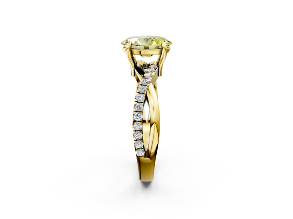 Yellow gold Fancy Yellow Oval  Cut Diamond Twist Band Solitaire with Prong Setting