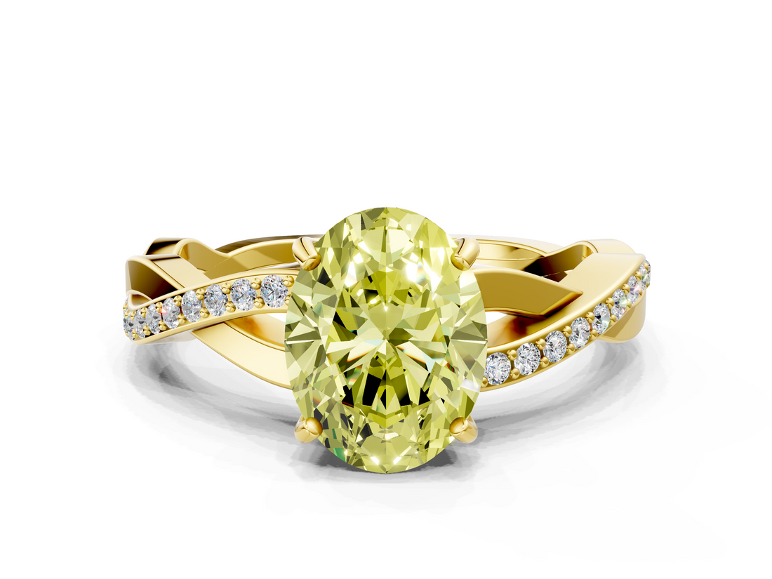Yellow gold Fancy Yellow Oval  Cut Diamond Twisted Band Engagement Ring with Prong Setting_3