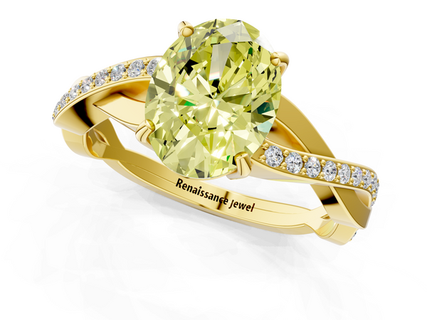 Yellow gold Fancy Yellow Oval  Cut Diamond Twisted Band Engagement Ring with Prong Setting