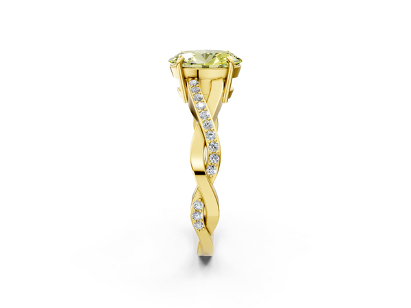 Yellow gold Fancy Yellow Oval  Cut Diamond Twisted Band Engagement Ring with Prong Setting