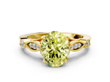 Yellow gold Fancy Yellow Oval  Cut Diamond with Milgrain Marquise and Bezel Accents on a Solitaire Band with Prong Setting_214