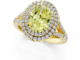 Yellow gold Fancy Yellow Oval  Cut Double Halo Split Shank Diamond Ring with Prong Setting_44