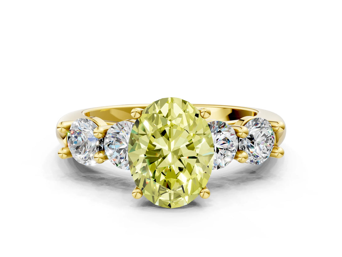 Yellow gold Fancy Yellow Oval  Cut Five-Stone Prong Set Diamond Ring with Classic Band_43