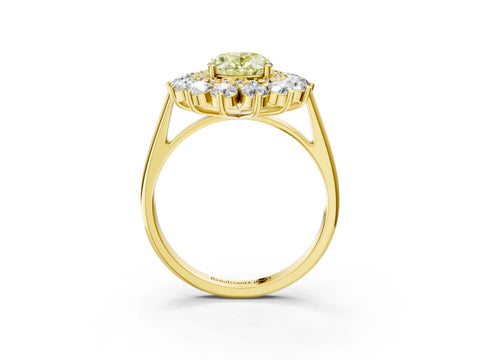 Yellow gold Fancy Yellow Oval Cut Halo Cluster Diamond Ring with Pave Band and Four-Prong Setting_15
