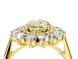 Yellow gold Fancy Yellow Oval Cut Halo Cluster Diamond Ring with Pave Band and Four-Prong Setting_16