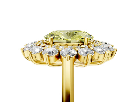 Yellow gold Fancy Yellow Oval Cut Halo Cluster Diamond Ring with Pave Band and Four-Prong Setting_17