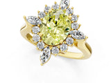 Yellow gold Fancy Yellow Oval Cut Halo Diamond Cluster Ring with Marquise and Round Stones on a White Gold Band with Prong Setting_1