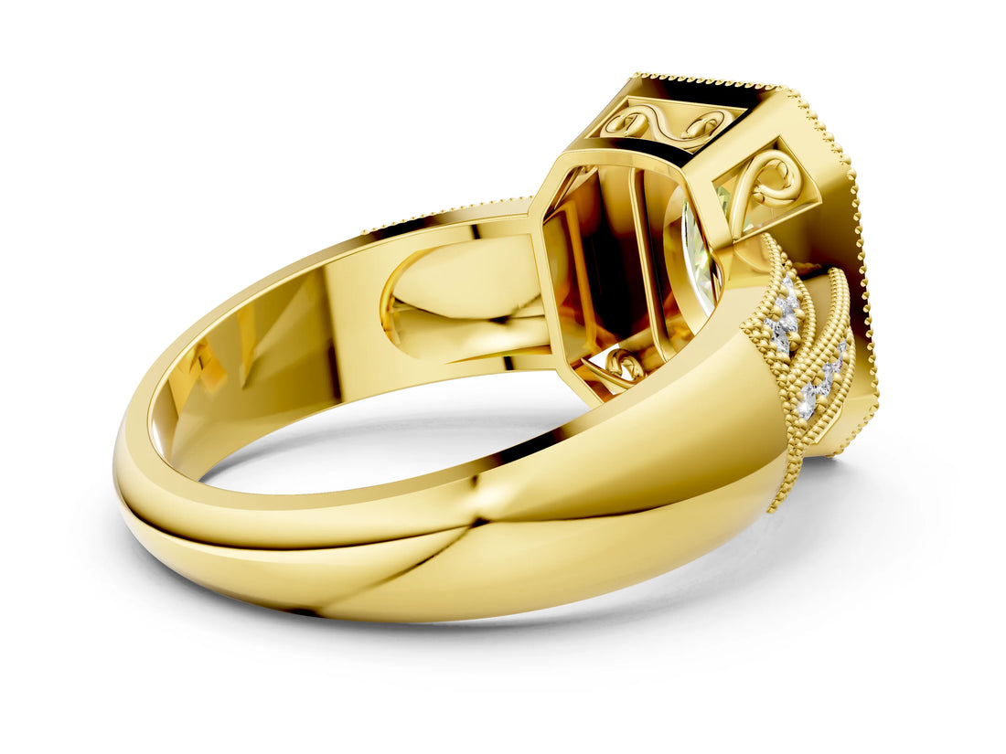 Yellow gold Fancy Yellow Oval Cut Halo Diamond Engagement Ring with Pave Split Shank and Four-Prong Setting_12