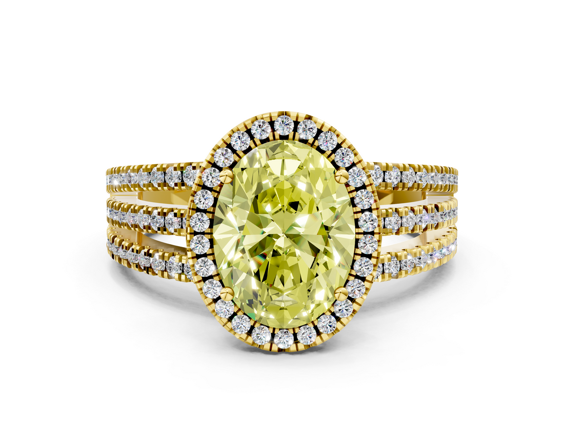 Yellow gold Fancy Yellow Oval  Cut Halo Diamond Engagement Ring with Split Shank and Four-Prong Setting_20
