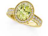 Yellow gold Fancy Yellow Oval  Cut Halo Diamond Pave Band Ring with Four-Prong Setting_45