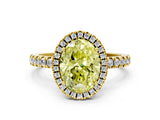 Yellow gold Fancy Yellow Oval Cut Halo Diamond Pave Band with Prong Setting