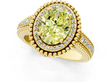 Yellow gold Fancy Yellow Oval Cut Halo Diamond Ring with Beaded Split Shank and Four-Prong Setting_1