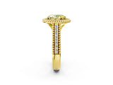 Yellow gold Fancy Yellow Oval Cut Halo Diamond Ring with Beaded Split Shank and Four-Prong Setting_2